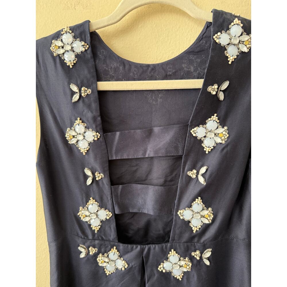 Tory Burch Navy Mini Dress with Embellished Flower Neckline - Picture 4 of 8